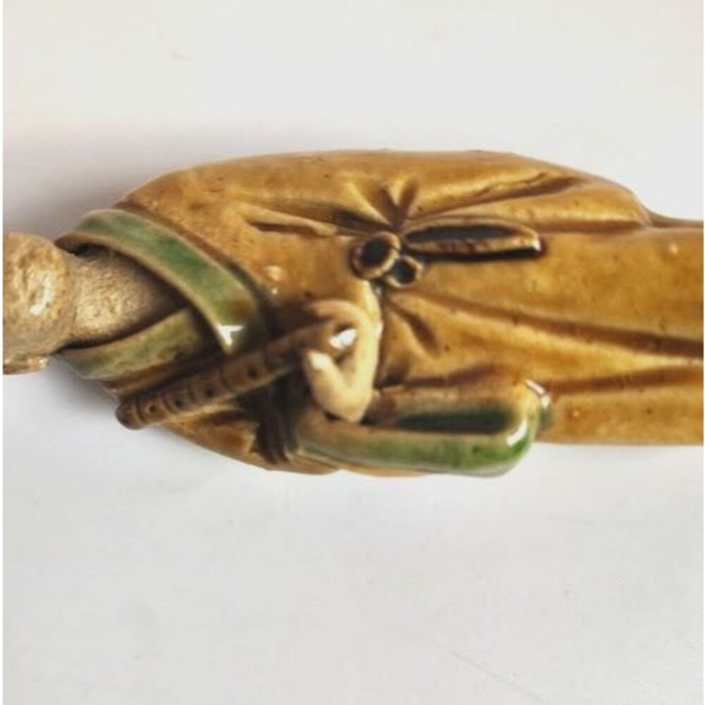 Antique Chinese Mudman 2 Inch Yellow Robe Flute Glazed Body CHINA c. 1890-1919 - Picture 6 of 6